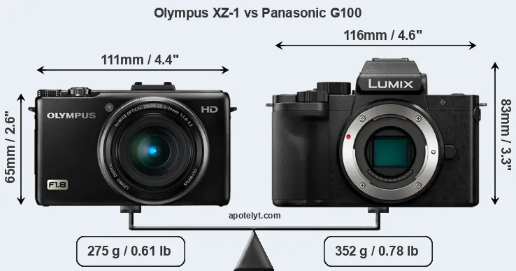 Size Olympus XZ-1 vs Panasonic G100