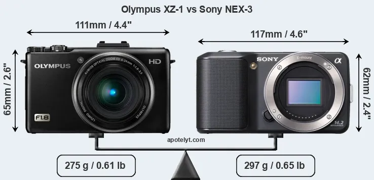 Size Olympus XZ-1 vs Sony NEX-3