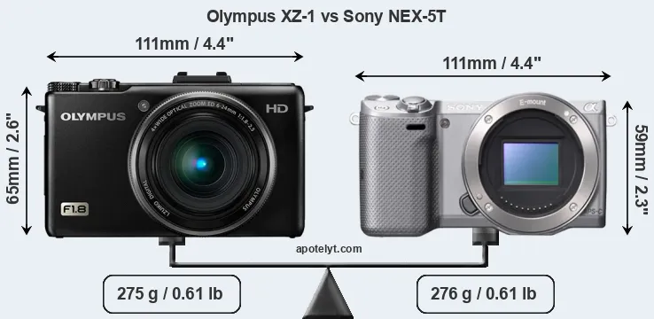 Size Olympus XZ-1 vs Sony NEX-5T