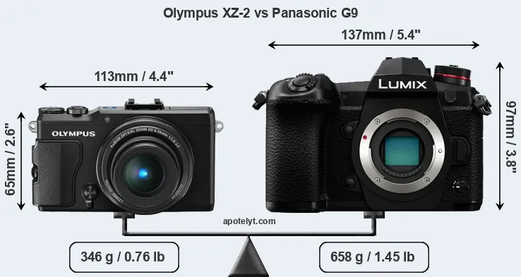 Size Olympus XZ-2 vs Panasonic G9