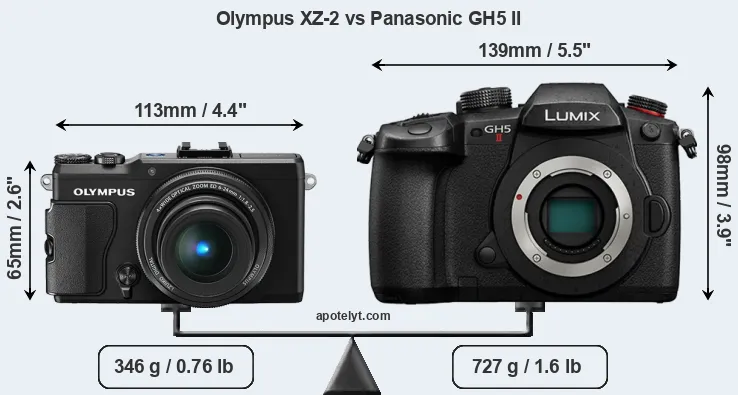 Size Olympus XZ-2 vs Panasonic GH5 II