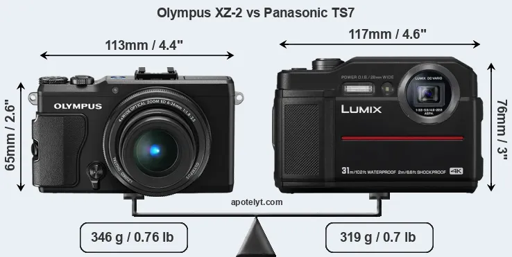 Size Olympus XZ-2 vs Panasonic TS7