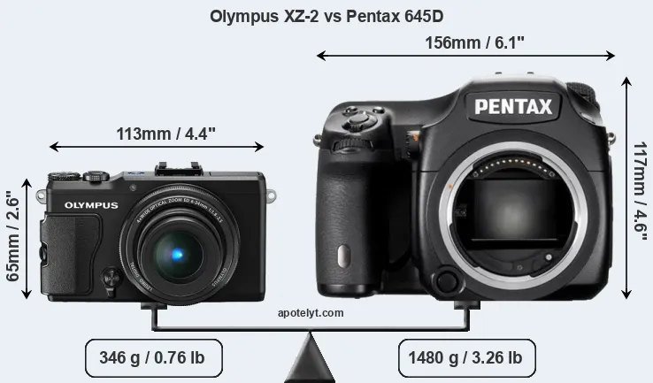 Size Olympus XZ-2 vs Pentax 645D