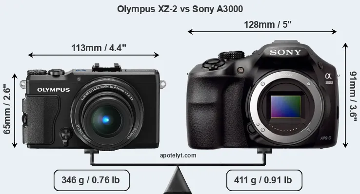 Size Olympus XZ-2 vs Sony A3000