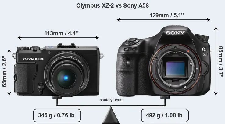 Size Olympus XZ-2 vs Sony A58