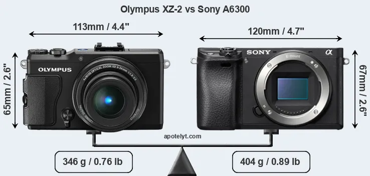 Size Olympus XZ-2 vs Sony A6300