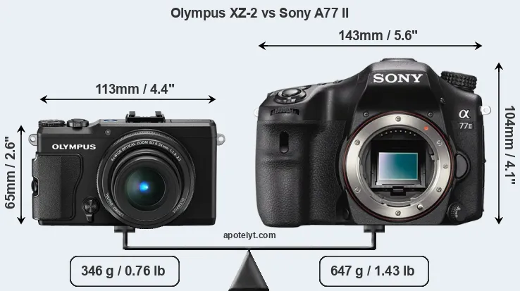 Size Olympus XZ-2 vs Sony A77 II