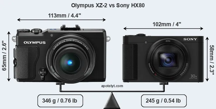 Size Olympus XZ-2 vs Sony HX80
