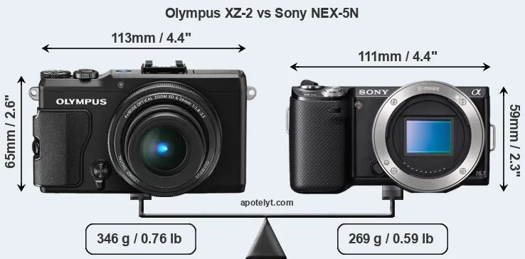 Size Olympus XZ-2 vs Sony NEX-5N