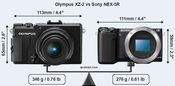 Size Olympus XZ-2 vs Sony NEX-5R