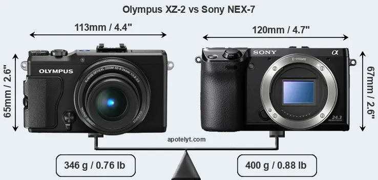Size Olympus XZ-2 vs Sony NEX-7