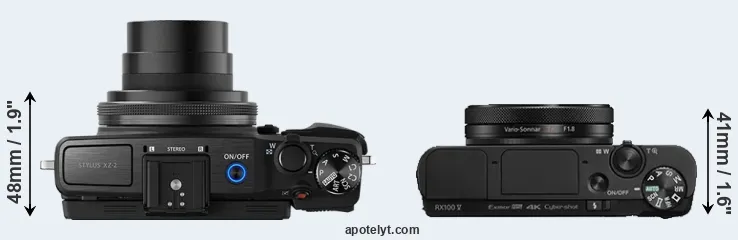 Compare XZ-2 versus RX100 V top