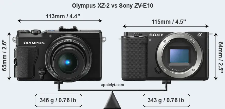 Size Olympus XZ-2 vs Sony ZV-E10