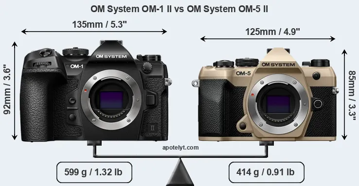 Size OM System OM-1 II vs OM System OM-5 II