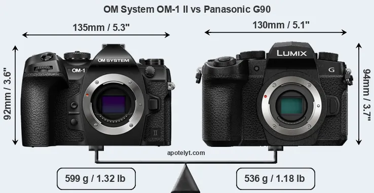 Size OM System OM-1 II vs Panasonic G90