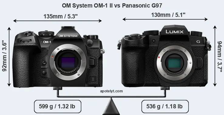 Size OM System OM-1 II vs Panasonic G97