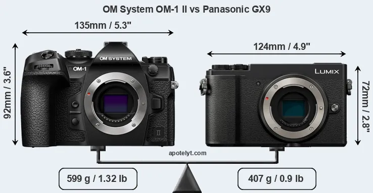 Size OM System OM-1 II vs Panasonic GX9