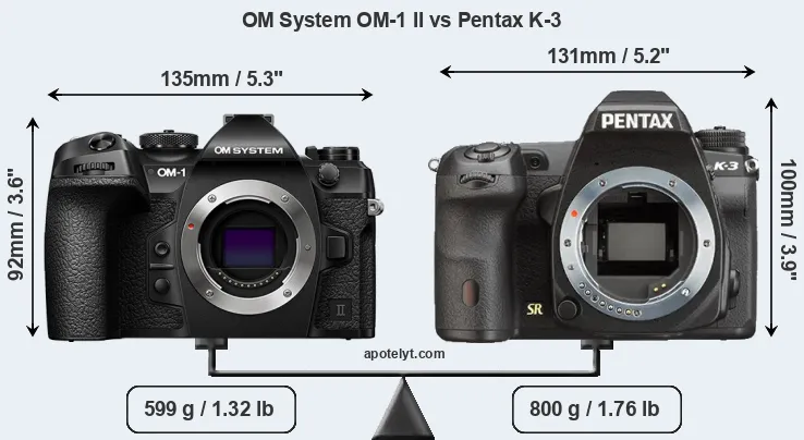 Size OM System OM-1 II vs Pentax K-3