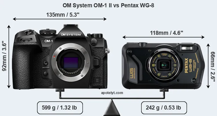 Size OM System OM-1 II vs Pentax WG-8