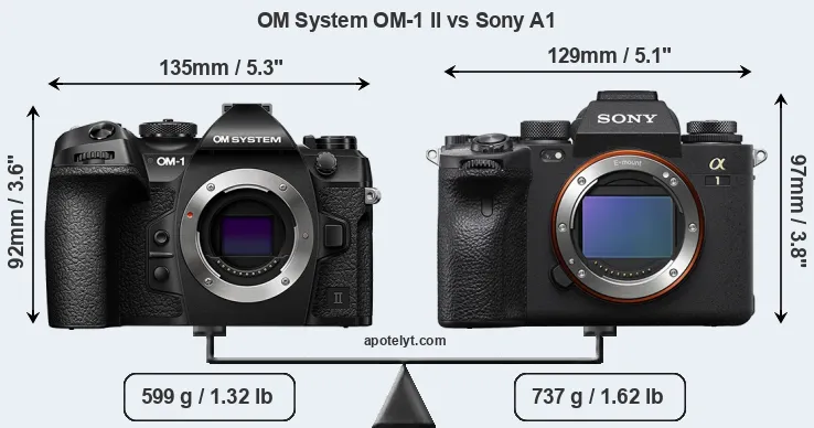 Size OM System OM-1 II vs Sony A1