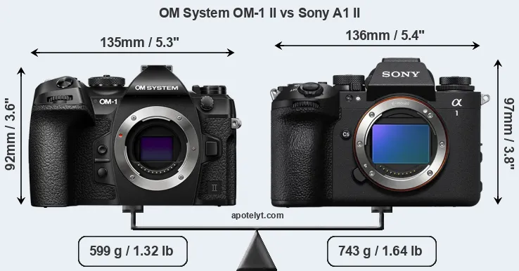 Size OM System OM-1 II vs Sony A1 II