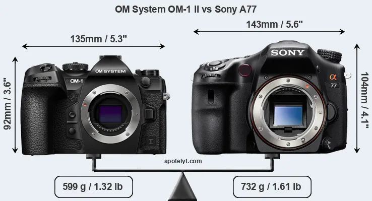 Size OM System OM-1 II vs Sony A77