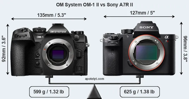 Size OM System OM-1 II vs Sony A7R II