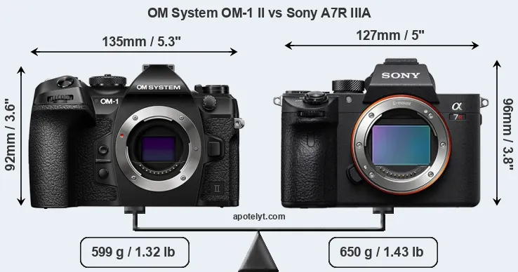 Size OM System OM-1 II vs Sony A7R IIIA