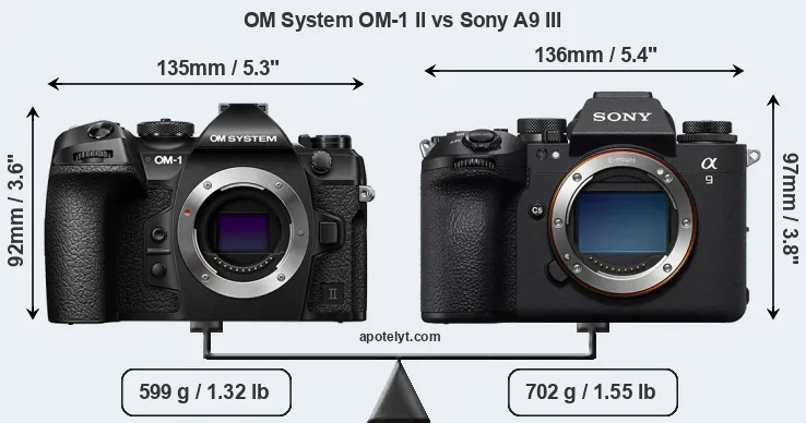 Size OM System OM-1 II vs Sony A9 III