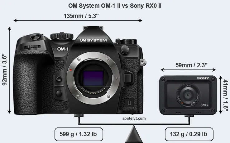 Size OM System OM-1 II vs Sony RX0 II