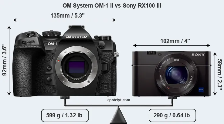 Size OM System OM-1 II vs Sony RX100 III