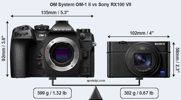 Size OM System OM-1 II vs Sony RX100 VII