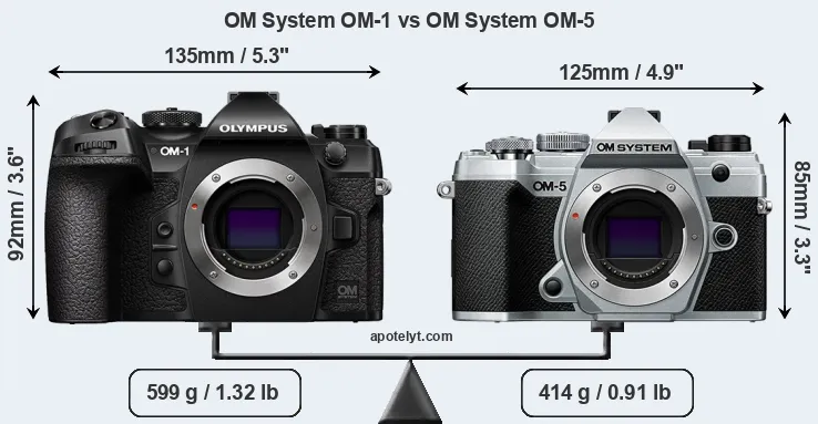 Size OM System OM-1 vs OM System OM-5