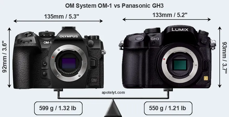 Size OM System OM-1 vs Panasonic GH3