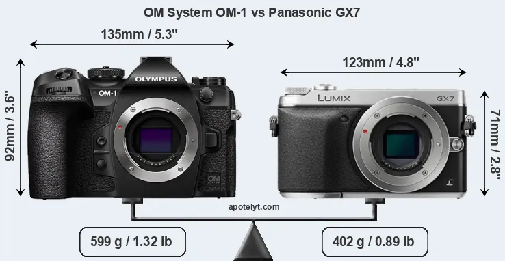Size OM System OM-1 vs Panasonic GX7