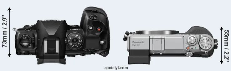 Compare OM-1 versus GX7 top