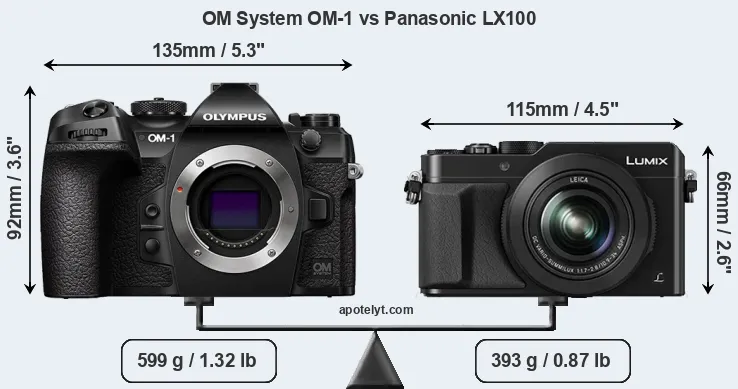 Size OM System OM-1 vs Panasonic LX100