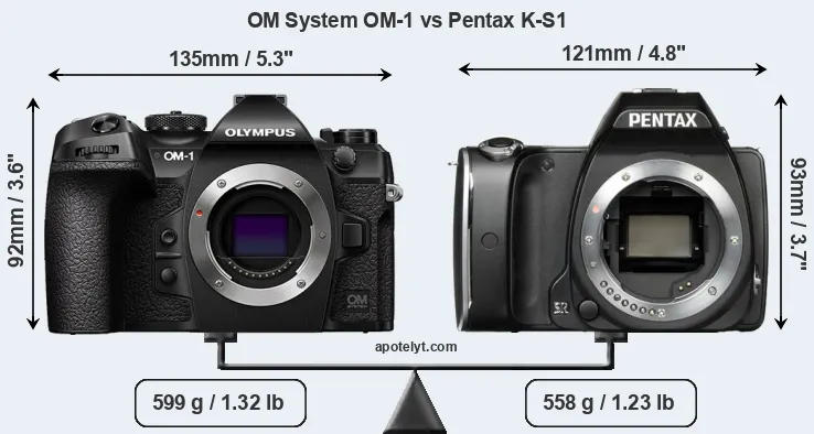 Size OM System OM-1 vs Pentax K-S1