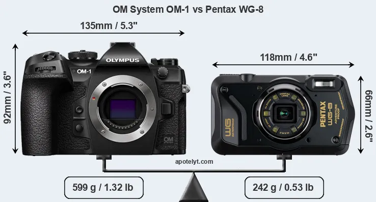 Size OM System OM-1 vs Pentax WG-8