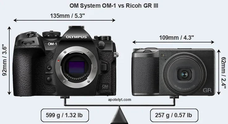 Size OM System OM-1 vs Ricoh GR III