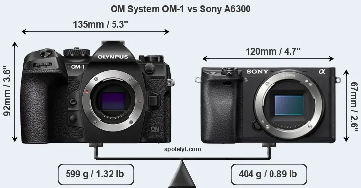 Size OM System OM-1 vs Sony A6300