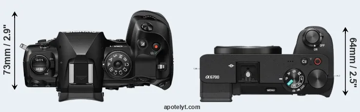Compare OM-1 versus A6700 top