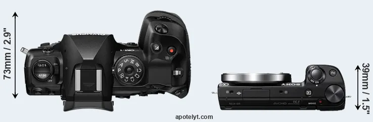 Compare OM-1 versus NEX-5R top