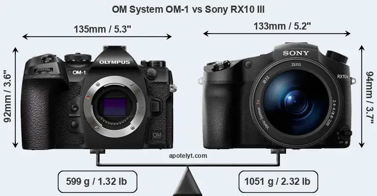 Size OM System OM-1 vs Sony RX10 III