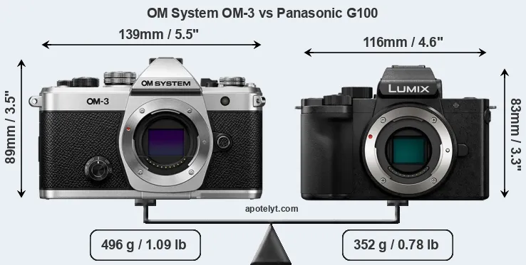 Size OM System OM-3 vs Panasonic G100