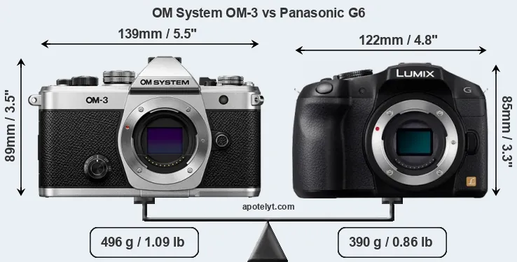 Size OM System OM-3 vs Panasonic G6