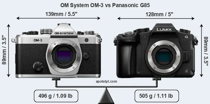 Size OM System OM-3 vs Panasonic G85