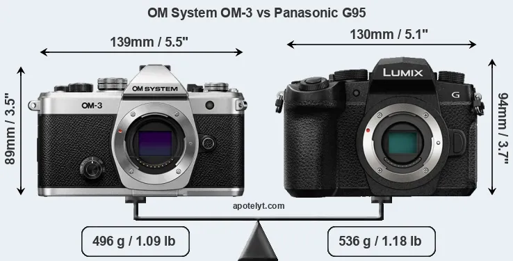 Size OM System OM-3 vs Panasonic G95