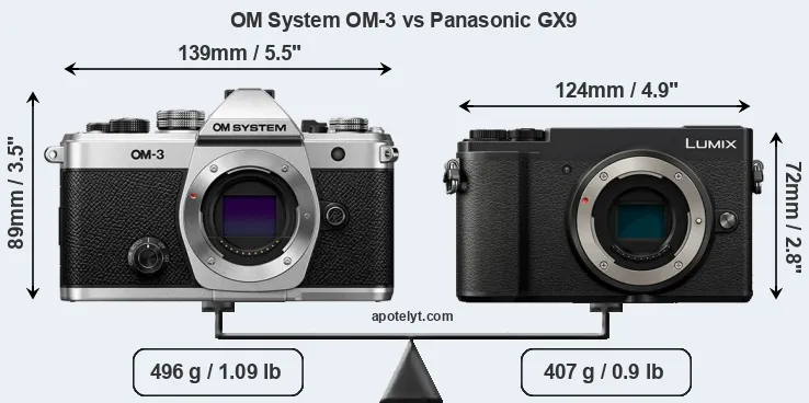 Size OM System OM-3 vs Panasonic GX9