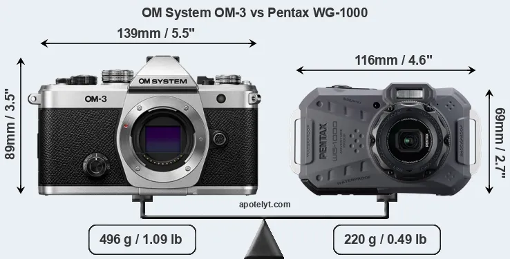 Size OM System OM-3 vs Pentax WG-1000